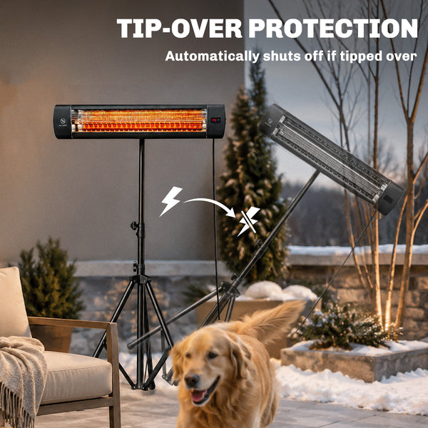 2500 W Electric Infrared Patio Heater, IP65 Free Standing Outdoor Garden Heater with Height Adjustable Tripod, 3 Heat Settings, 24H Timer, Touch/Remote Control, Tip-Over Protection, Black