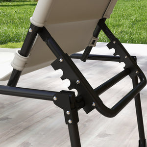 2 Pieces Outdoor Lounge Chair, Adjustable Backrest Folding Chaise Lounge, Cushioned Tanning Chair with Sunshade Roof & Pillow Headrest for Beach, Camping, Hiking, Cream White