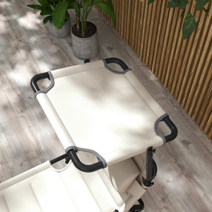 2 Pieces Outdoor Lounge Chair, Adjustable Backrest Folding Chaise Lounge, Cushioned Tanning Chair with Sunshade Roof & Pillow Headrest for Beach, Camping, Hiking, Cream White