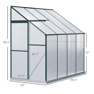 Outsunny 8' x 4' x 7' Hobby Greenhouse, Walk-in Lean-To Polycarbonate Hot House Kit with Aluminum Frame, Sliding Door, Roof Vent, Green