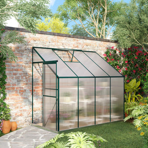 Outsunny 8' x 4' x 7' Hobby Greenhouse, Walk-in Lean-To Polycarbonate Hot House Kit with Aluminum Frame, Sliding Door, Roof Vent, Green