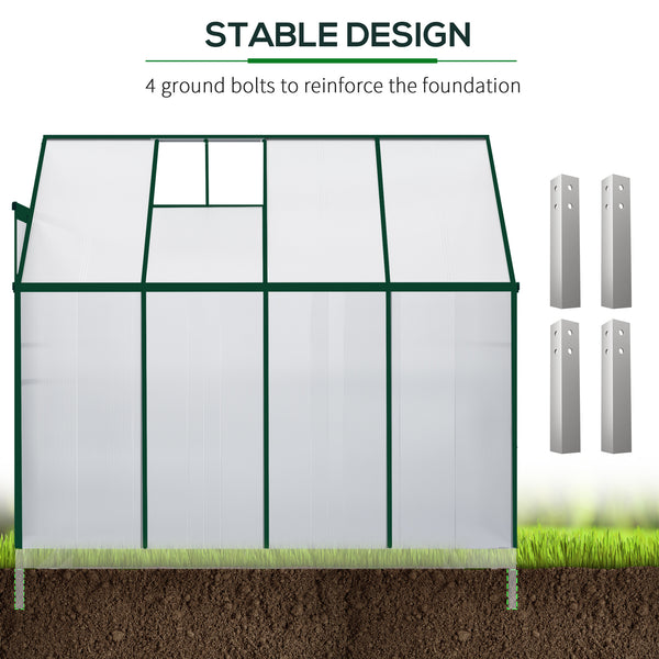 Outsunny 8' x 4' x 7' Hobby Greenhouse, Walk-in Lean-To Polycarbonate Hot House Kit with Aluminum Frame, Sliding Door, Roof Vent, Green