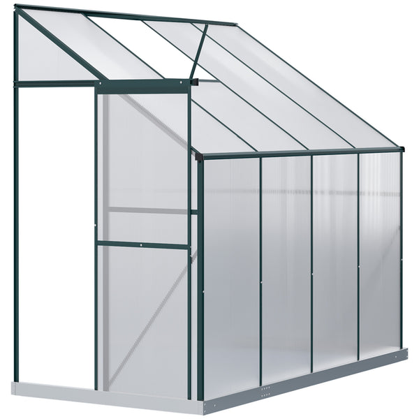 Outsunny 8' x 4' x 7' Hobby Greenhouse, Walk-in Lean-To Polycarbonate Hot House Kit with Aluminum Frame, Sliding Door, Roof Vent, Green