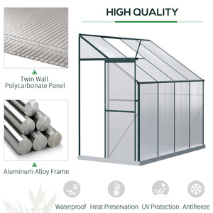 Outsunny 8' x 4' x 7' Hobby Greenhouse, Walk-in Lean-To Polycarbonate Hot House Kit with Aluminum Frame, Sliding Door, Roof Vent, Green