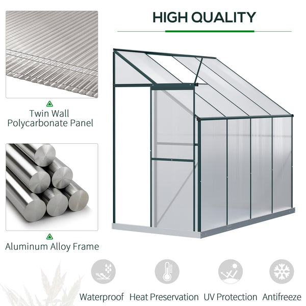 Outsunny 8' x 4' x 7' Hobby Greenhouse, Walk-in Lean-To Polycarbonate Hot House Kit with Aluminum Frame, Sliding Door, Roof Vent, Green