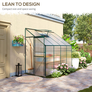 Outsunny 8' x 4' x 7' Hobby Greenhouse, Walk-in Lean-To Polycarbonate Hot House Kit with Aluminum Frame, Sliding Door, Roof Vent, Green