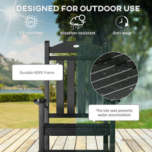 Outsunny Outdoor Rocking Chair, All Weather-Resistant HDPE Rocking Patio Chairs with Rustic High Back, Armrests, Oversized Seat and Slatted Backrest, 350lbs Weight Capacity, Black