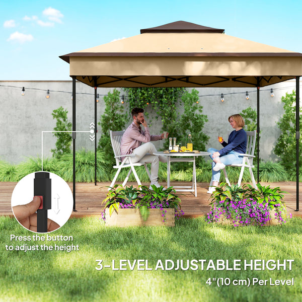 10.7 x 10.7ft Pop Up Camping Gazebo, Height Adjustable Instant Sun Shelter with UV30+ Roof Cover, Removable Mesh Curtains and Carrying Bag for Patio, Backyard, Beige