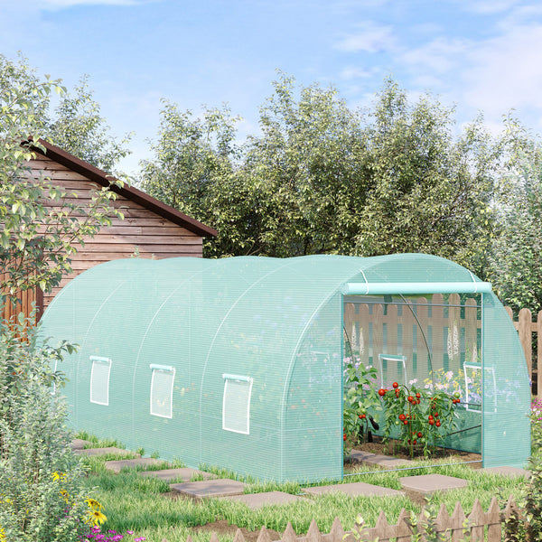 Outsunny 20' x 10' x 7' Walk-In Tunnel Greenhouse with Zippered Door & 8 Mesh Windows, Large Garden Green House Kit, Galvanized Steel Frame, Green