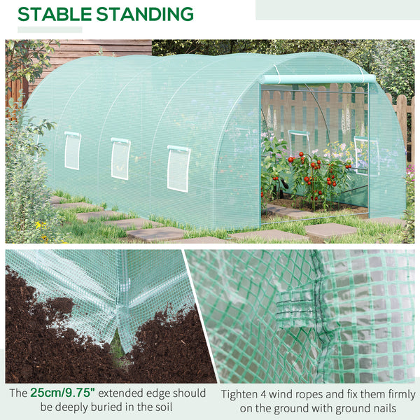 Outsunny 20' x 10' x 7' Walk-In Tunnel Greenhouse with Zippered Door & 8 Mesh Windows, Large Garden Green House Kit, Galvanized Steel Frame, Green