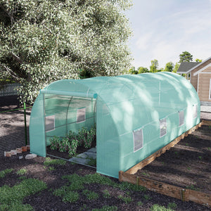 Outsunny 20' x 10' x 7' Walk-In Tunnel Greenhouse with Zippered Door & 8 Mesh Windows, Large Garden Green House Kit, Galvanized Steel Frame, Green