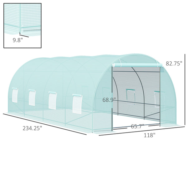 Outsunny 20' x 10' x 7' Walk-In Tunnel Greenhouse with Zippered Door & 8 Mesh Windows, Large Garden Green House Kit, Galvanized Steel Frame, Green