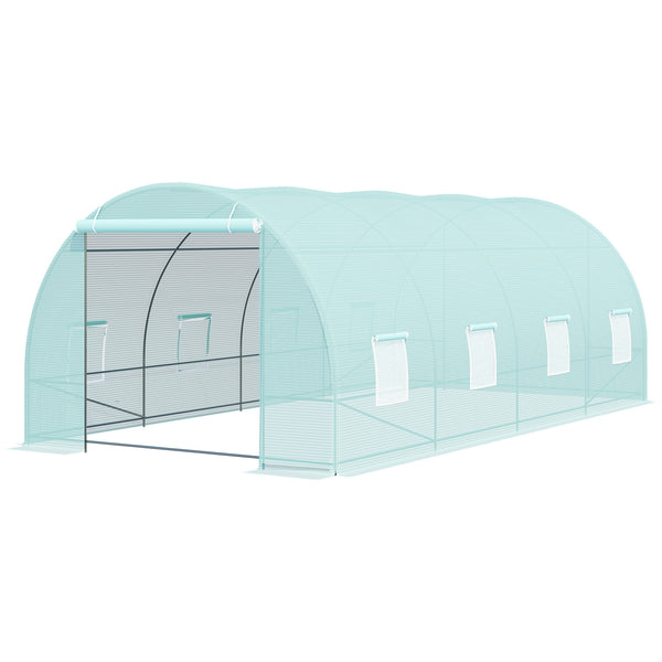 Outsunny 20' x 10' x 7' Walk-In Tunnel Greenhouse with Zippered Door & 8 Mesh Windows, Large Garden Green House Kit, Galvanized Steel Frame, Green