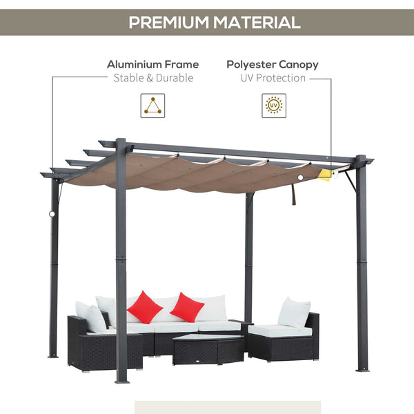 Outsunny 10' x 10' Aluminum Patio Pergola with Retractable Pergola Canopy, Backyard Shade Shelter for Porch, Outdoor Party, Garden, Grill Gazebo, Charcoal Gray