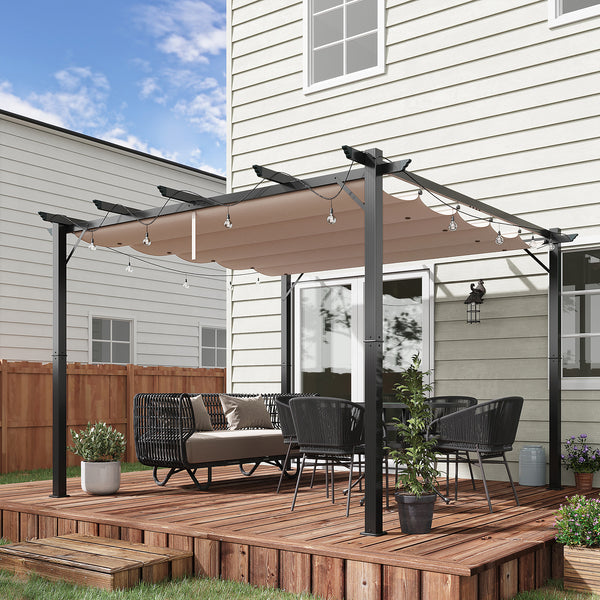 Outsunny 10' x 10' Aluminum Patio Pergola with Retractable Pergola Canopy, Backyard Shade Shelter for Porch, Outdoor Party, Garden, Grill Gazebo, Charcoal Gray