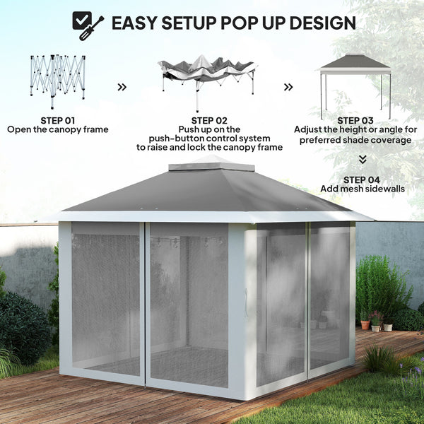 3.3 x 3.3m Pop Up Gazebo, Double Roof Foldable Canopy Tent with Zipped Mesh Sidewalls, Height Adjustable and Carrying Bag, Event Tent for Patio Garden, Dark Grey