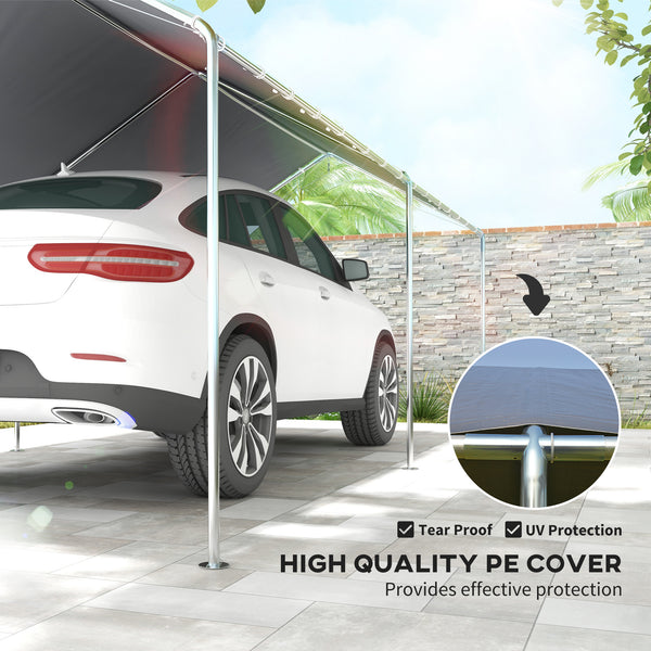 Outsunny 10'x20' Carport Heavy Duty Galvanized Car Canopy with Included Anchor Kit, 3 Reinforced Steel Cables, Grey