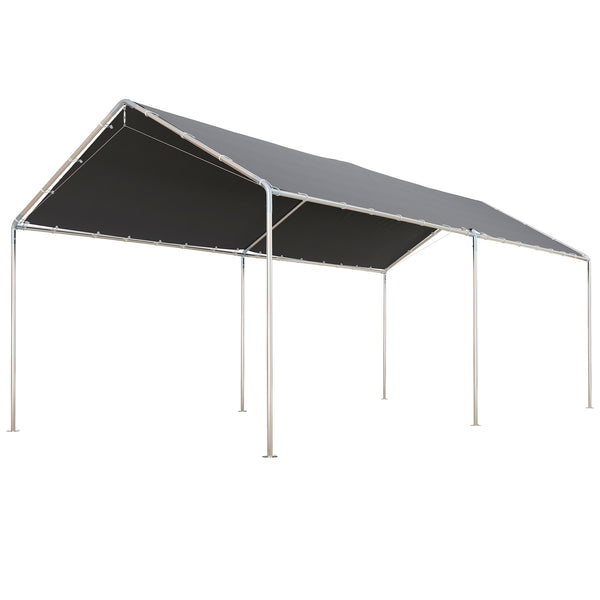 Outsunny 10'x20' Carport Heavy Duty Galvanized Car Canopy with Included Anchor Kit, 3 Reinforced Steel Cables, Grey