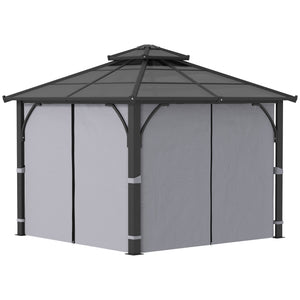 3 x 3(m) Hardtop Gazebo Canopy with 7mm Double Polycarbonate Roof, Garden Gazebo Permanent Pavilion with Mosquito Netting and Curtains for Patio, Deck, Dark Grey