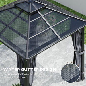 3 x 3(m) Hardtop Gazebo Canopy with 7mm Double Polycarbonate Roof, Garden Gazebo Permanent Pavilion with Mosquito Netting and Curtains for Patio, Deck, Dark Grey