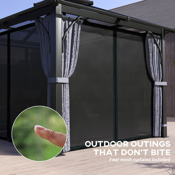 3 x 3(m) Hardtop Gazebo Canopy with 7mm Double Polycarbonate Roof, Garden Gazebo Permanent Pavilion with Mosquito Netting and Curtains for Patio, Deck, Dark Grey