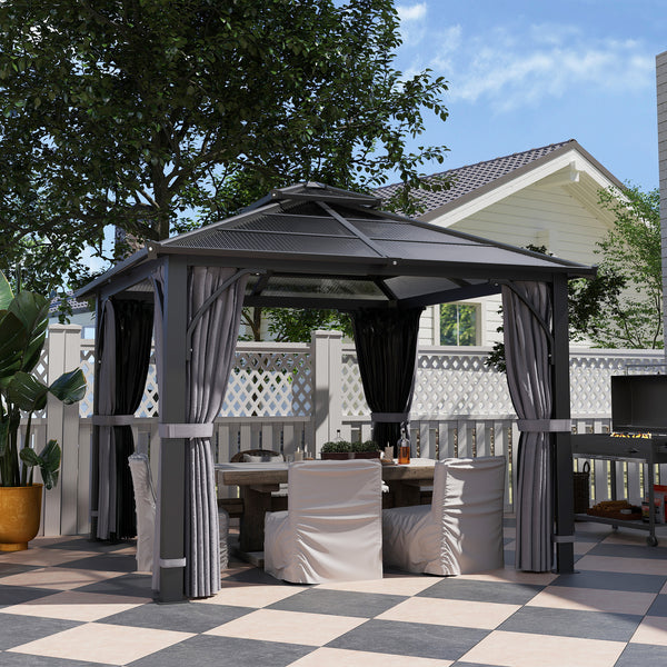 Toit Permanent Toit rigide Outsunnny 3 m x 3 m avec double toit en polycarbonate de 7 ...