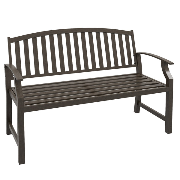 Outsunny 46" Outdoor Garden Bench, Metal Bench, Wood Look Slatted Frame Furniture for Patio, Park, Porch, Lawn, Yard, Deck, Brown