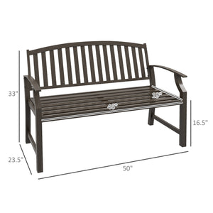 Outsunny 46" Outdoor Garden Bench, Metal Bench, Wood Look Slatted Frame Furniture for Patio, Park, Porch, Lawn, Yard, Deck, Brown