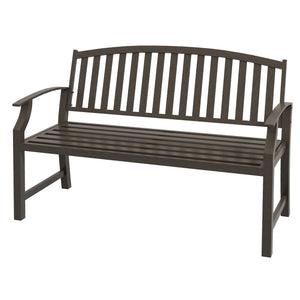 Outsunny 46" Outdoor Garden Bench, Metal Bench, Wood Look Slatted Frame Furniture for Patio, Park, Porch, Lawn, Yard, Deck, Brown