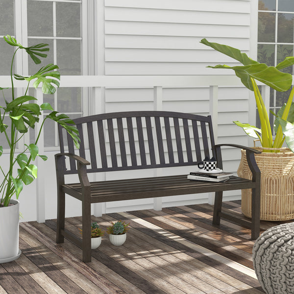 Outsunny 46" Outdoor Garden Bench, Metal Bench, Wood Look Slatted Frame Furniture for Patio, Park, Porch, Lawn, Yard, Deck, Brown