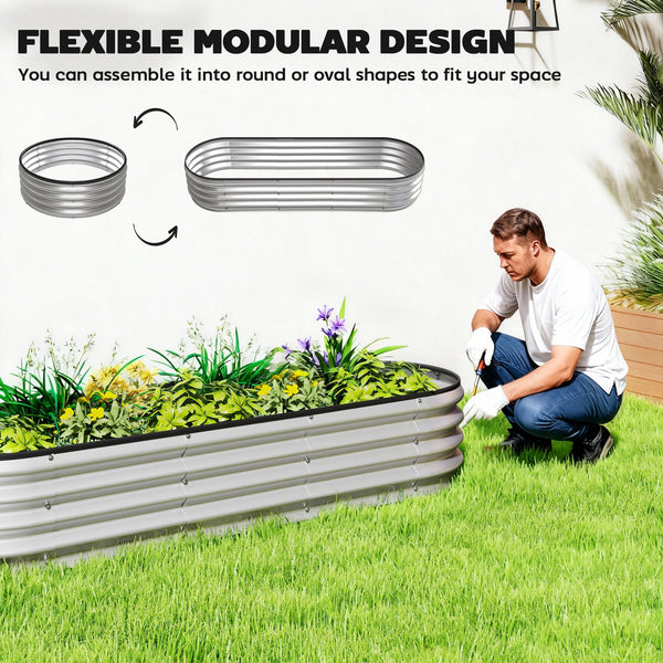 2Pcs Galvanized Raised Garden Bed, 6 x 2 x 1 ft Modular Metal Garden Beds with Rubber Strip Edging, Oval Outdoor Planter Box for Vegetables, Flowers, Herbs, Silver