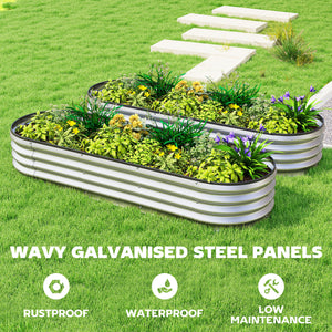 2Pcs Galvanized Raised Garden Bed, 6 x 2 x 1 ft Modular Metal Garden Beds with Rubber Strip Edging, Oval Outdoor Planter Box for Vegetables, Flowers, Herbs, Silver