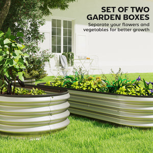 2Pcs Galvanized Raised Garden Bed, 6 x 2 x 1 ft Modular Metal Garden Beds with Rubber Strip Edging, Oval Outdoor Planter Box for Vegetables, Flowers, Herbs, Silver