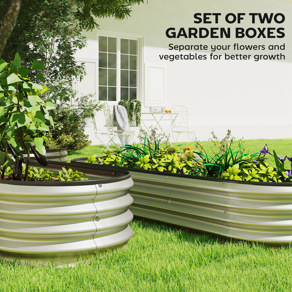 2Pcs Galvanized Raised Garden Bed, 6 x 2 x 1 ft Modular Metal Garden Beds with Rubber Strip Edging, Oval Outdoor Planter Box for Vegetables, Flowers, Herbs, Silver
