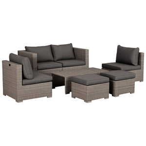 8 Pieces Rattan Garden Furniture Set, Garden Corner Sofa Set with 4 Chairs, 2 Footstools, 2 Coffee Tables and Cushions, Space-Saving Design, No Assembly Required, Grey