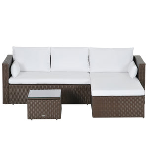 3-Piece Patio Furniture Set Modern Sectional Sofa Rattan Chair Wicker Conversation Set Outdoor Hand Woven Rattan Wicker Furniture Patio Coffee Table Sofa Set, White
