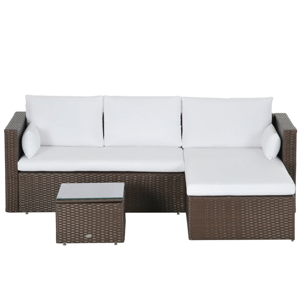 3-Piece Patio Furniture Set Modern Sectional Sofa Rattan Chair Wicker Conversation Set Outdoor Hand Woven Rattan Wicker Furniture Patio Coffee Table Sofa Set, White