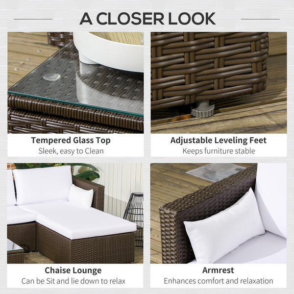 3-Piece Patio Furniture Set Modern Sectional Sofa Rattan Chair Wicker Conversation Set Outdoor Hand Woven Rattan Wicker Furniture Patio Coffee Table Sofa Set, White