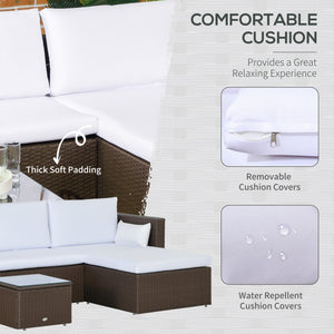 3-Piece Patio Furniture Set Modern Sectional Sofa Rattan Chair Wicker Conversation Set Outdoor Hand Woven Rattan Wicker Furniture Patio Coffee Table Sofa Set, White