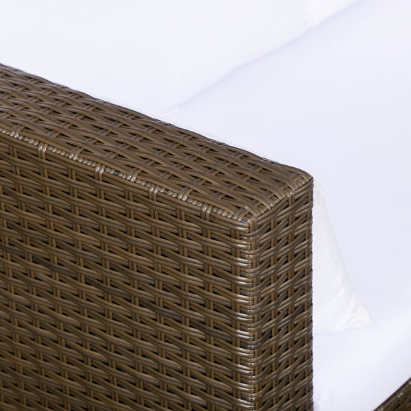 3-Piece Patio Furniture Set Modern Sectional Sofa Rattan Chair Wicker Conversation Set Outdoor Hand Woven Rattan Wicker Furniture Patio Coffee Table Sofa Set, White