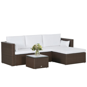 3-Piece Patio Furniture Set Modern Sectional Sofa Rattan Chair Wicker Conversation Set Outdoor Hand Woven Rattan Wicker Furniture Patio Coffee Table Sofa Set, White