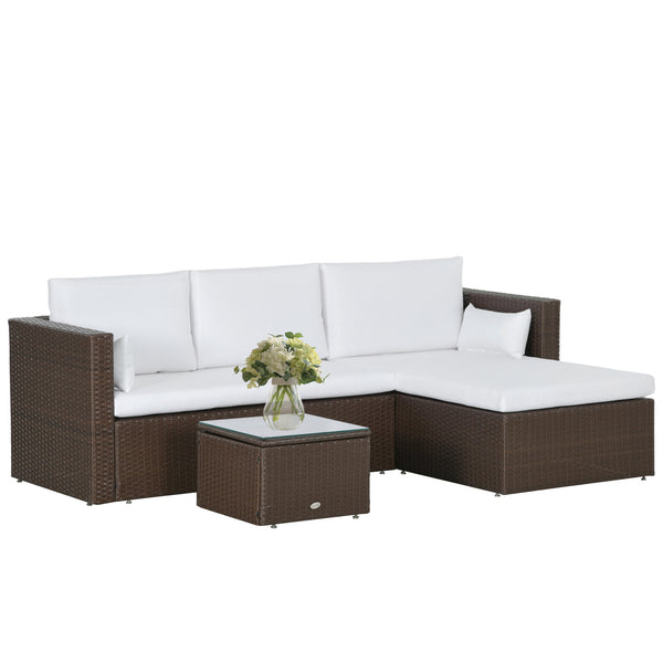 3-Piece Patio Furniture Set Modern Sectional Sofa Rattan Chair Wicker Conversation Set Outdoor Hand Woven Rattan Wicker Furniture Patio Coffee Table Sofa Set, White