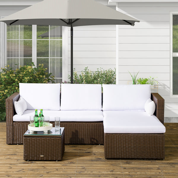 3-Piece Patio Furniture Set Modern Sectional Sofa Rattan Chair Wicker Conversation Set Outdoor Hand Woven Rattan Wicker Furniture Patio Coffee Table Sofa Set, White