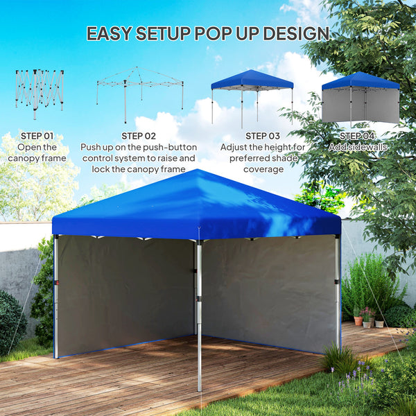 3 x 3 (M) Pop Up Gazebo, UPF 30+ with 2 Sidewalls, Leg Weight Bags and Wheeled Bag, Height Adjustable Party Tent Event Shelter for Garden, Patio, Blue