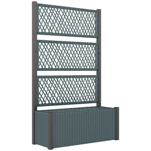 Wicker Outdoor Planter with Trellis, 58" Standing Raised Garden Bed with Liner, Drainage Holes, Privacy Screen Planter Box for Climbing Plants, Flowers, Dark Grey