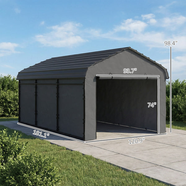 10' x 15' Heavy Duty Metal Carport, Waterproof Garage Car Canopy Shelter with Galvanized Metal Roof and Removable Sidewalls for Cars, Boats, Tractors, Dark Gray