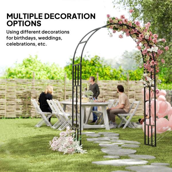 7.3ft Steel Garden Arch Trellis, Garden Arbor Trellis for Climbing Plants Roses Wisteria Vines, Flower Arch Wedding Arch Stand for Outdoor, Garden, Lawn, Backyard, Black