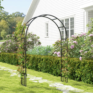7.3ft Steel Garden Arch Trellis, Garden Arbor Trellis for Climbing Plants Roses Wisteria Vines, Flower Arch Wedding Arch Stand for Outdoor, Garden, Lawn, Backyard, Black