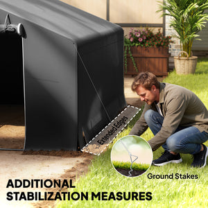 10' x 10' Portable Shed, Waterproof Bike Tent with Roll-up Zipper Door, Reinforced Galvanised Metal Frame, Outdoor Storage Shed for Bike Motorcycle Garden Tool, Dark Grey