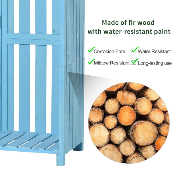 Wooden Shed, Garden Storage Cabinet with Log Store, Waterproof Asphalt Roof and Lockable Door, Narrow Tool Organizer, 130 x 55 x 180 cm